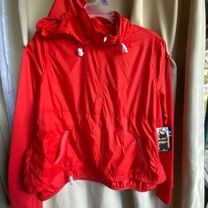 New red hoodie with pockets.